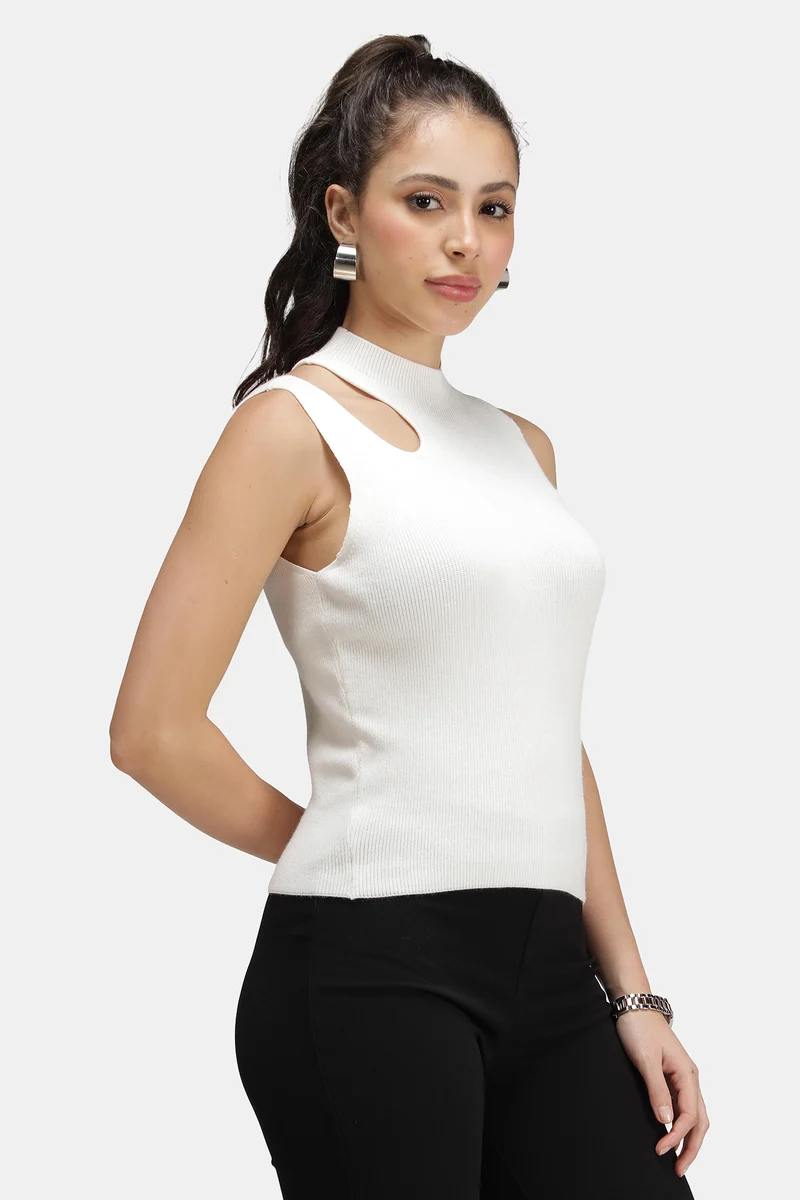 Alwin|Viscose Asymmetric Cut-Out Flat Knit Tank
