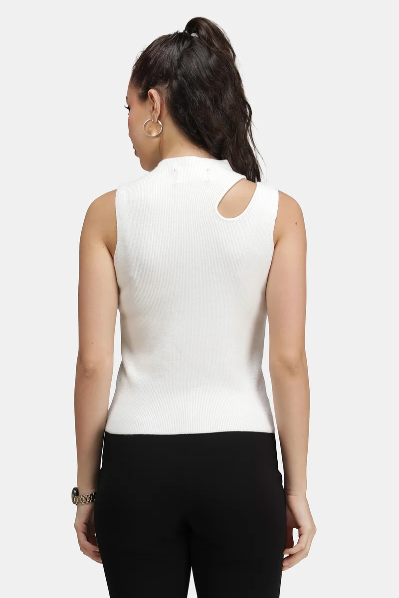 Alwin|Viscose Asymmetric Cut-Out Flat Knit Tank