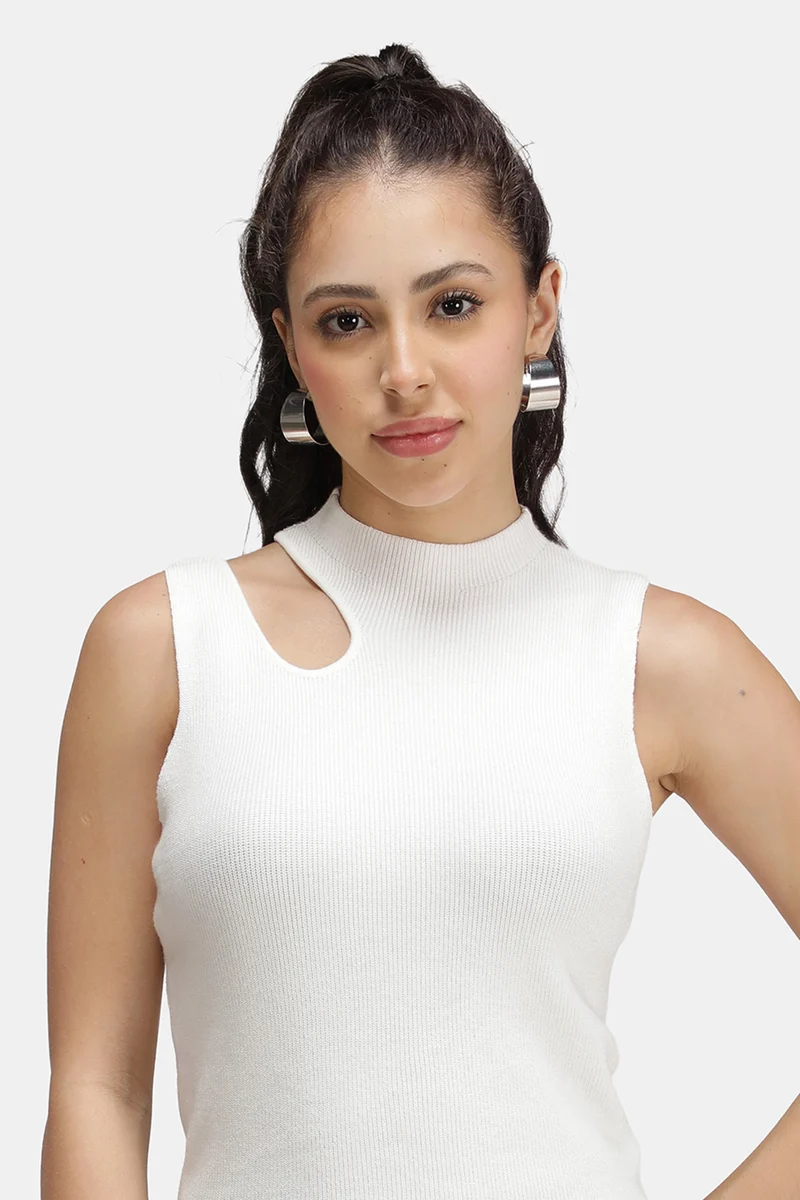 Alwin|Viscose Asymmetric Cut-Out Flat Knit Tank