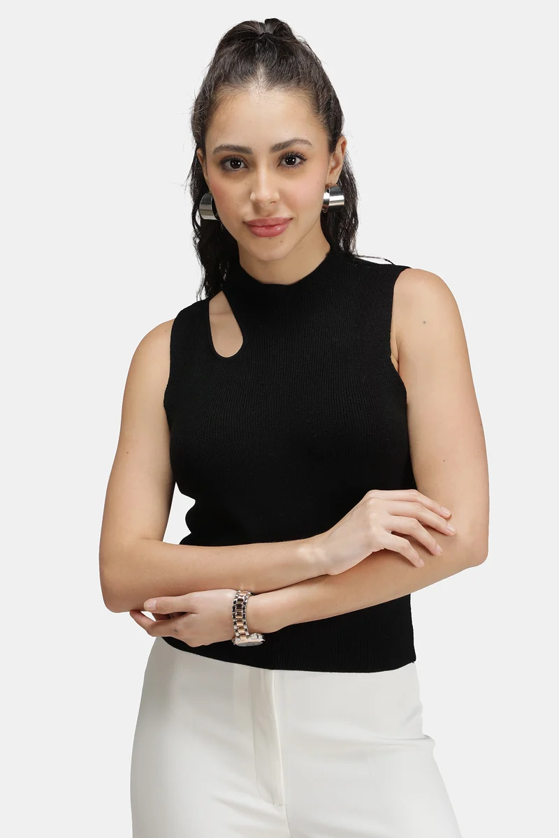 Tobin|Viscose Asymmetric Cut-Out Flat Knit Tank