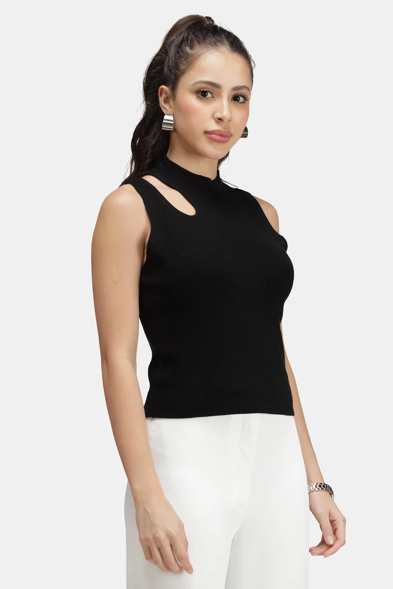 Tobin|Viscose Asymmetric Cut-Out Flat Knit Tank