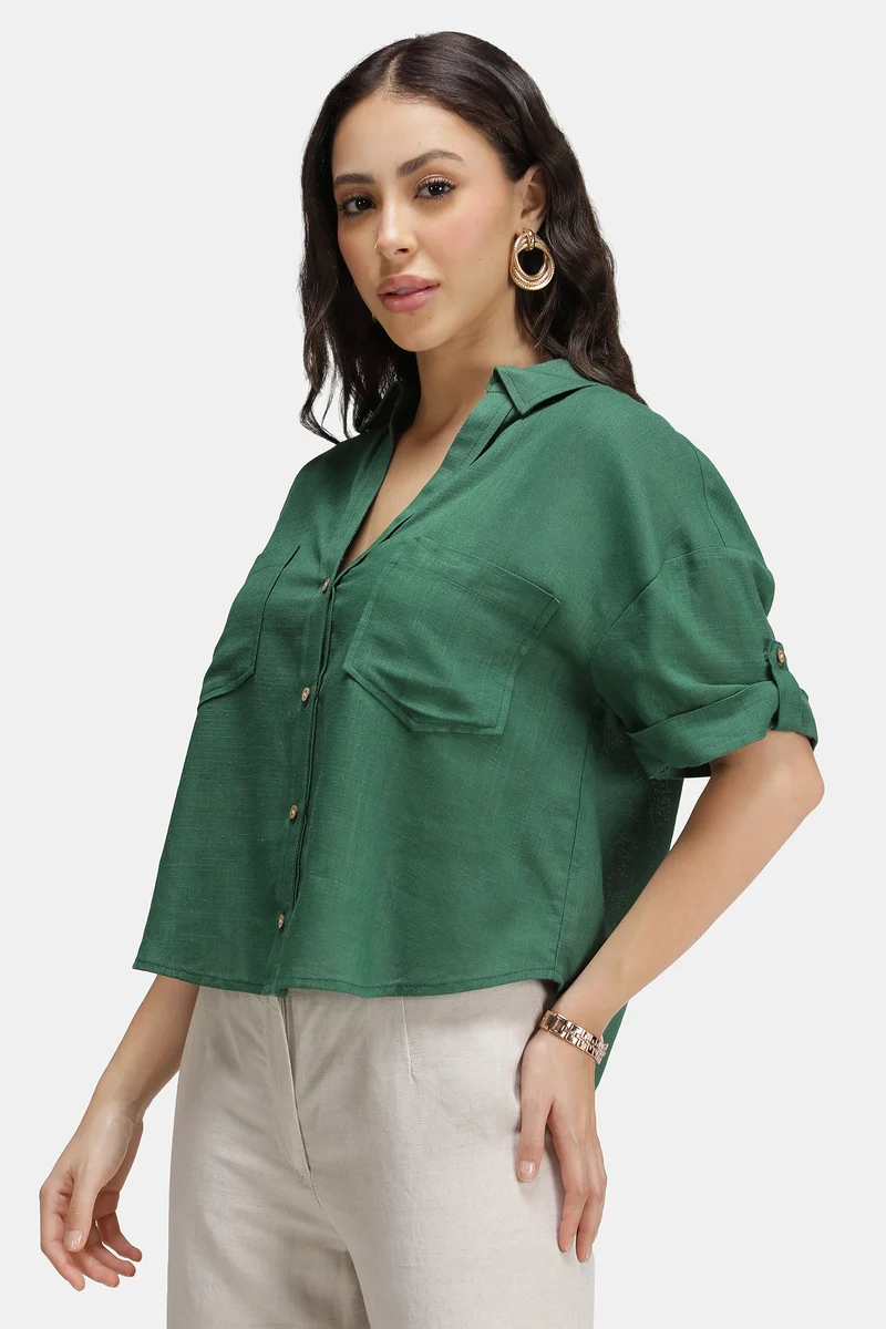 Maple|Linen Boxy Shirt With Curved Hem