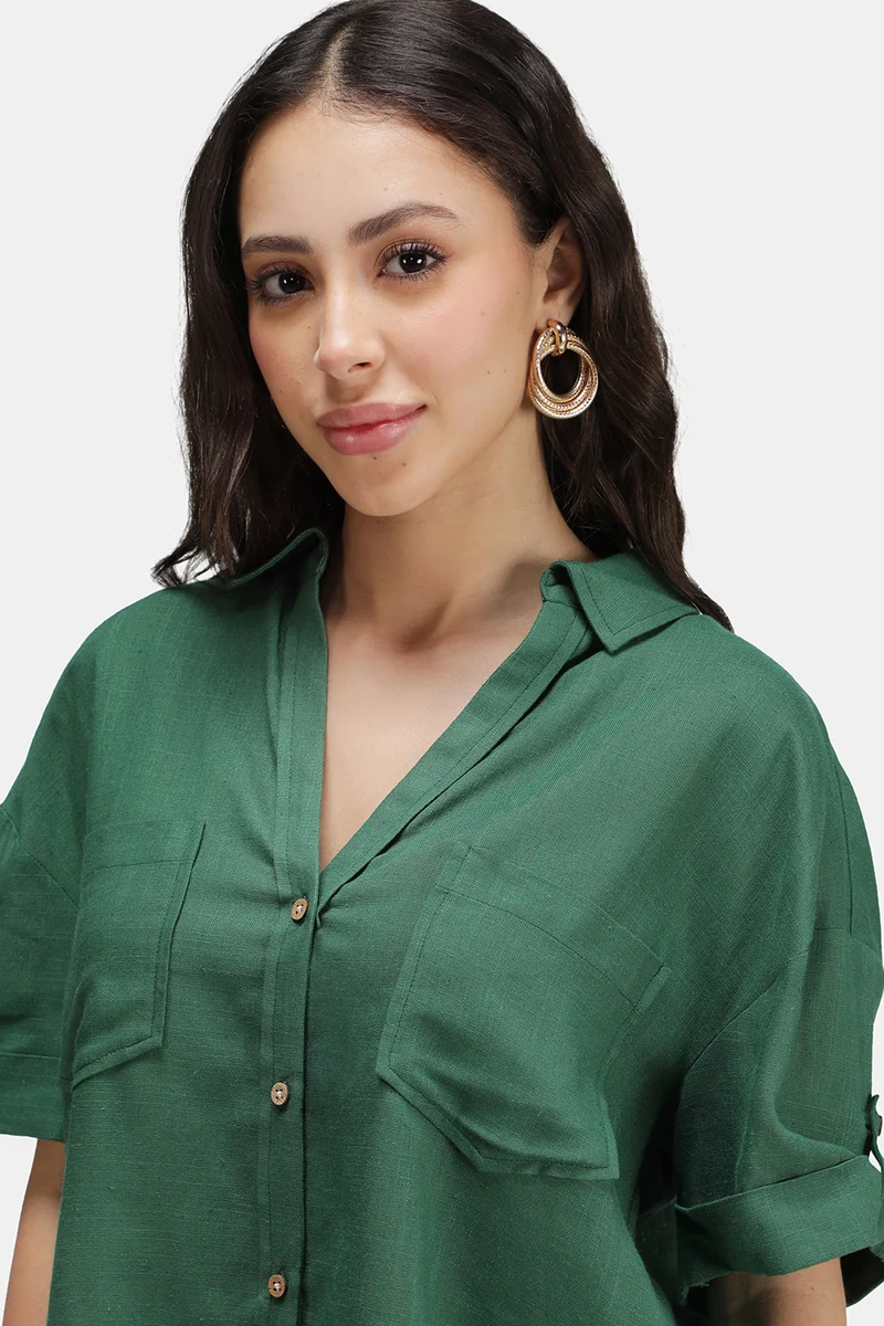 Maple|Linen Boxy Shirt With Curved Hem