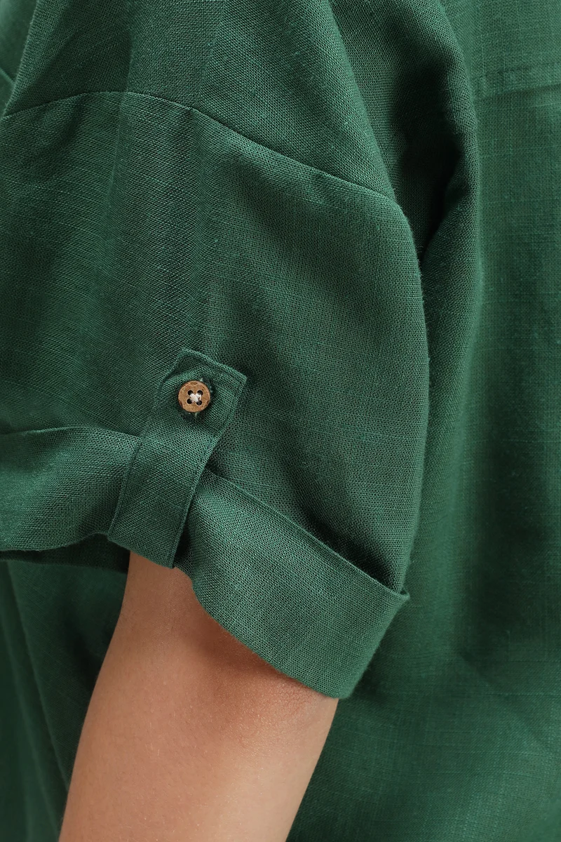 Maple|Linen Boxy Shirt With Curved Hem