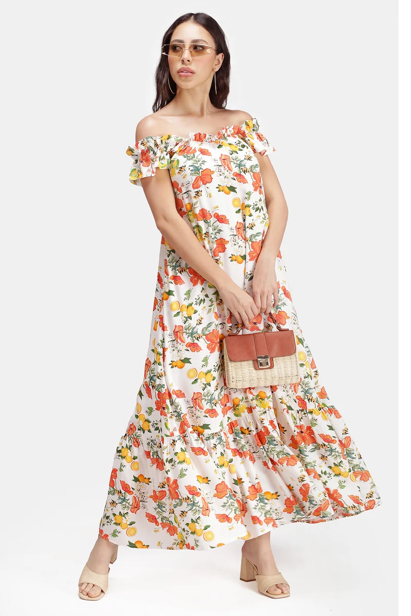 Amani|100% Viscose Off Shoulder Maxi Dress