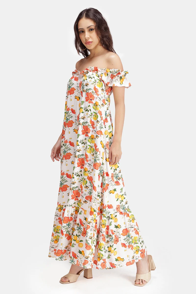 Amani|100% Viscose Off Shoulder Maxi Dress