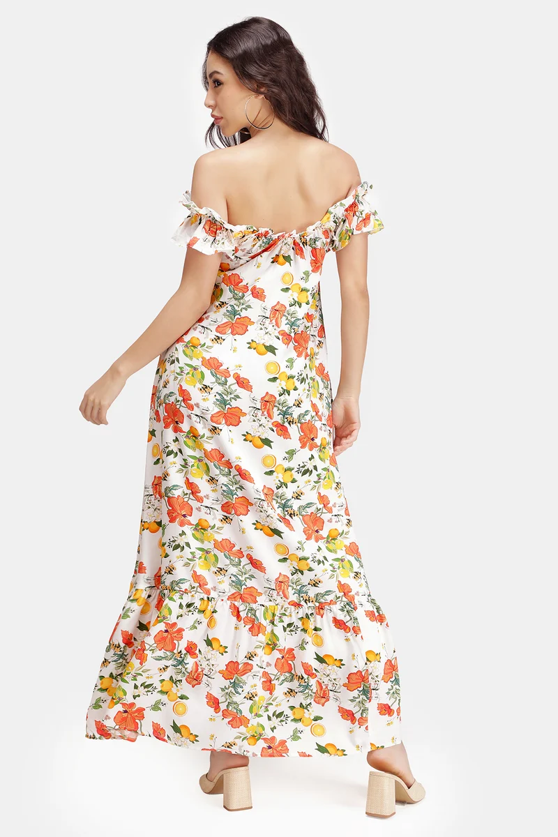 Amani|100% Viscose Off Shoulder Maxi Dress