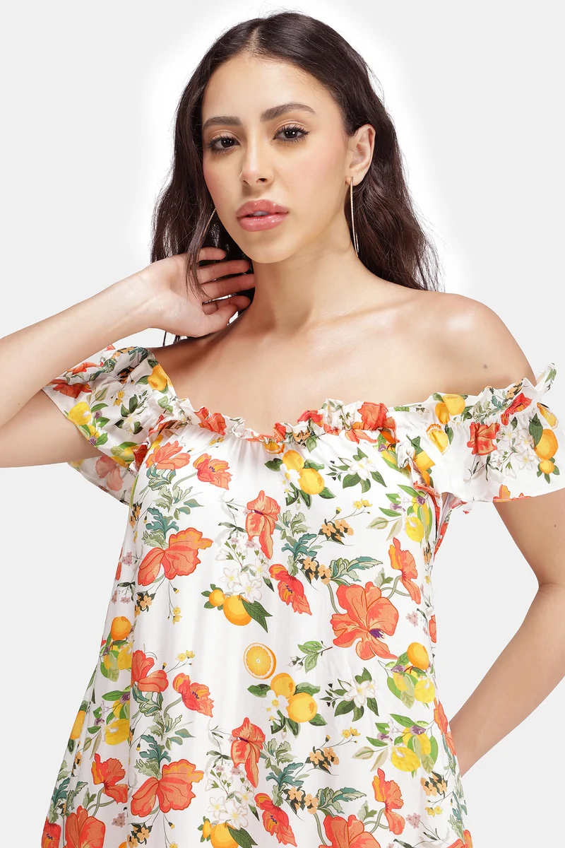Amani|100% Viscose Off Shoulder Maxi Dress