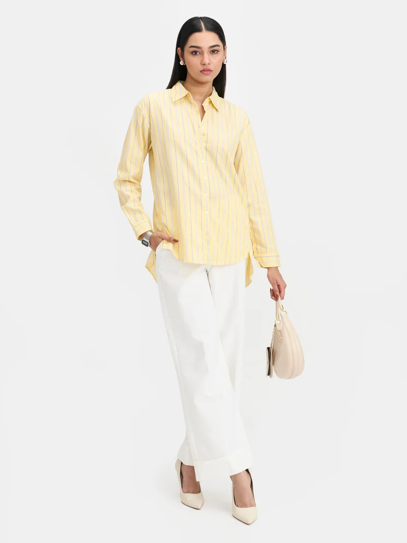 Elan|100% Cotton Stripe Button Down Shirt