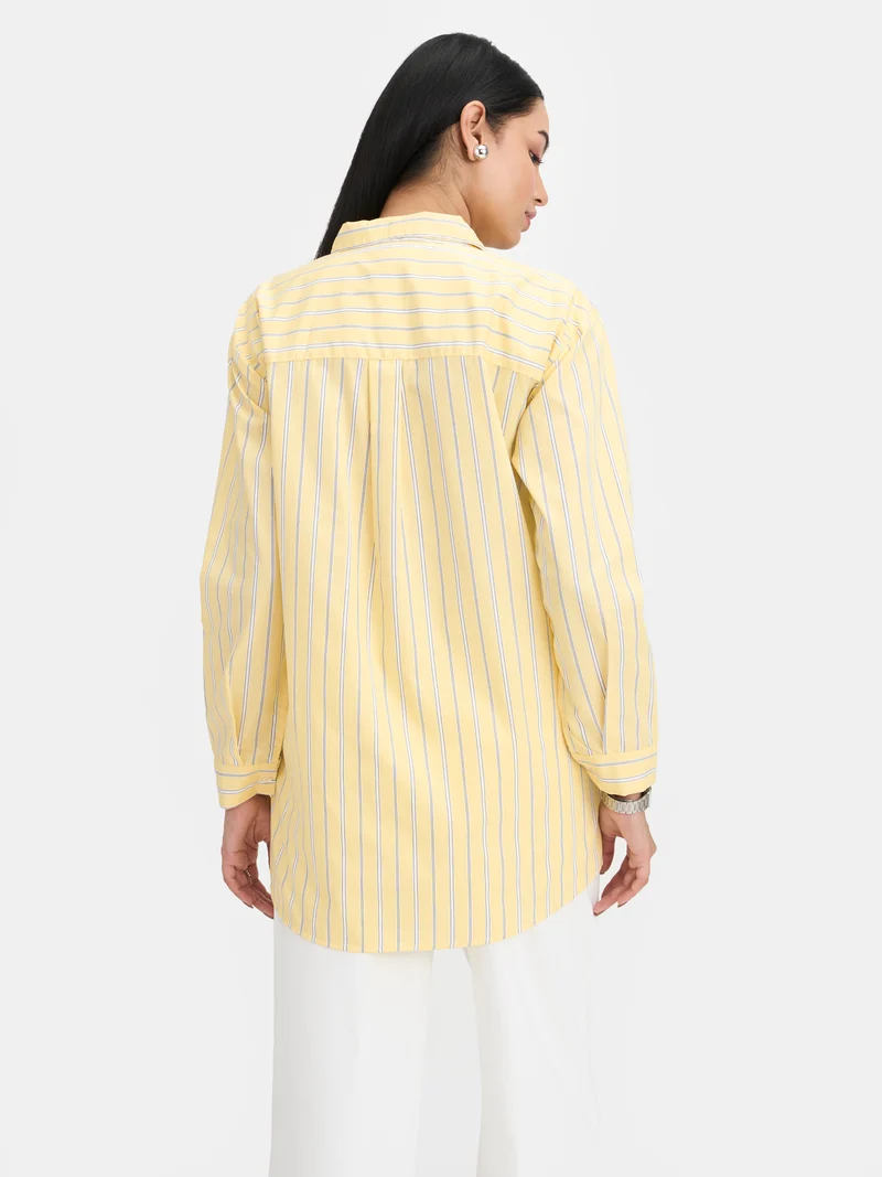 Elan|100% Cotton Stripe Button Down Shirt
