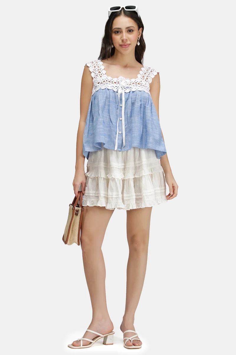 Imani|100% Cotton Lace Neck Baby Doll Top