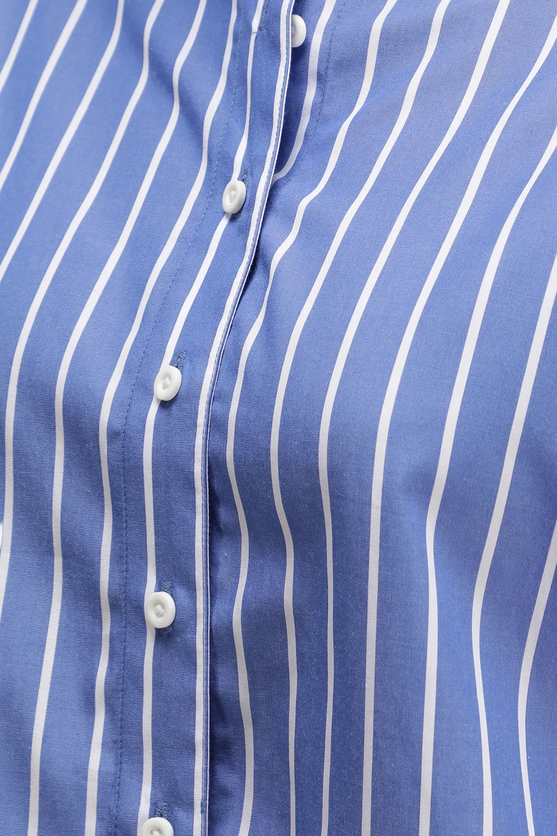 Elaine|100% Cotton Stripe Contrast Yoke Shirt