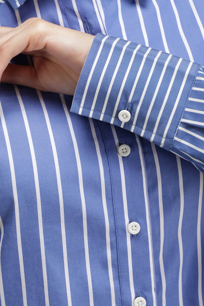 Elaine|100% Cotton Stripe Contrast Yoke Shirt