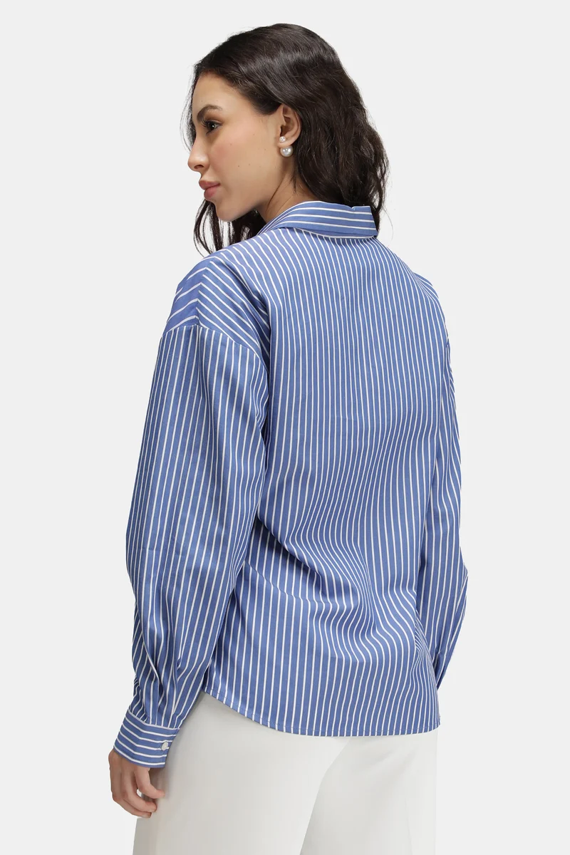 Kiri|100% Cotton Mixed Stripe Patchwork Shirt