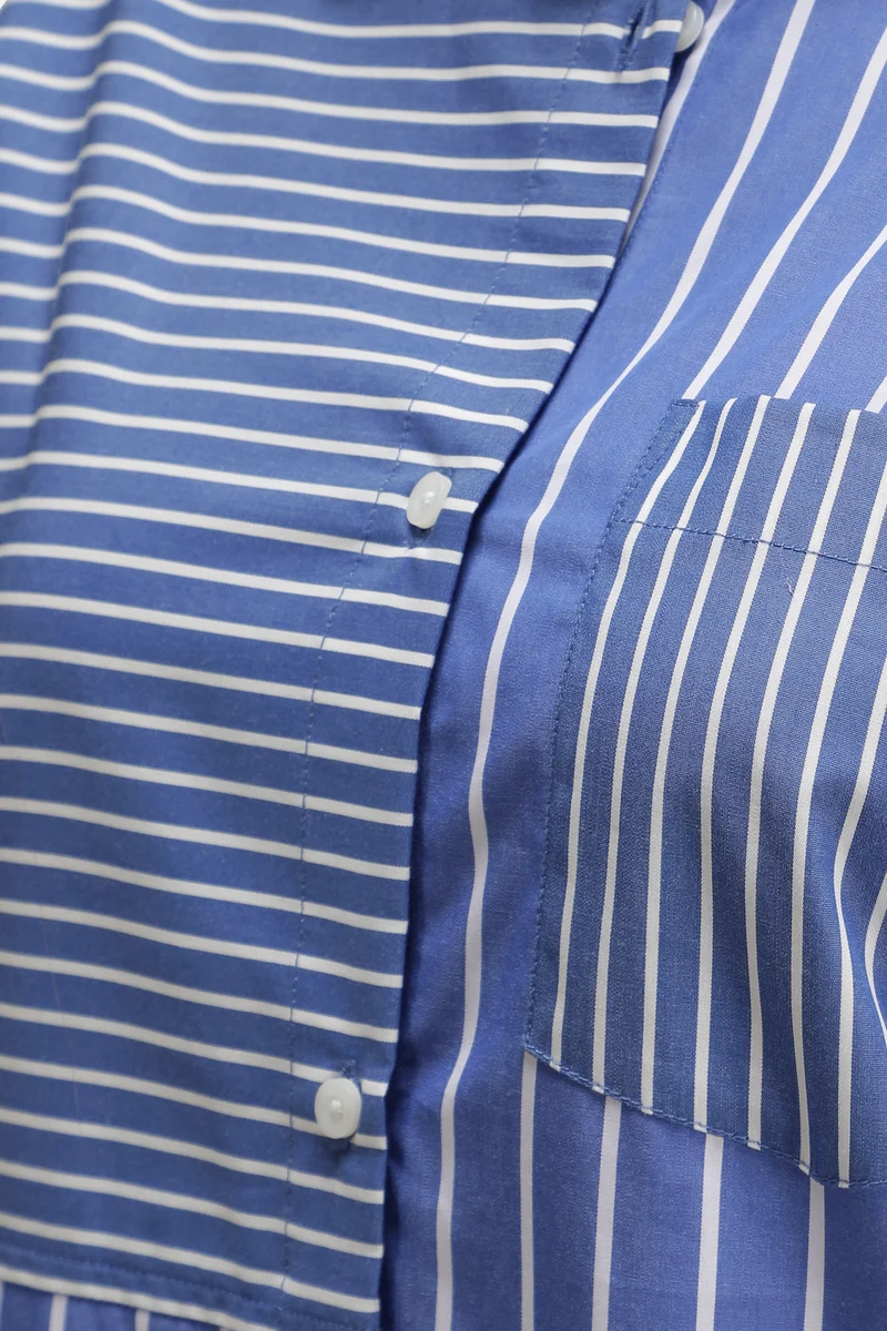 Kiri|100% Cotton Mixed Stripe Patchwork Shirt