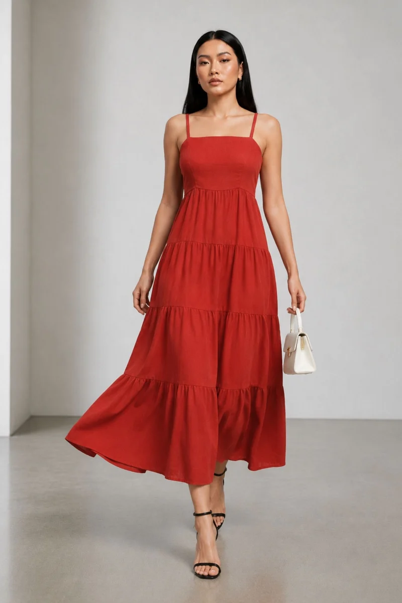Marcia|Linen Strappy Maxi Sleeveless Dress