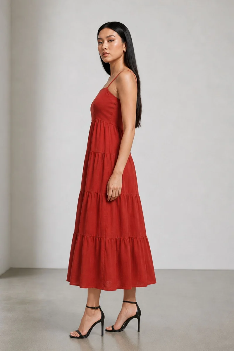 Marcia|Linen Strappy Maxi Sleeveless Dress
