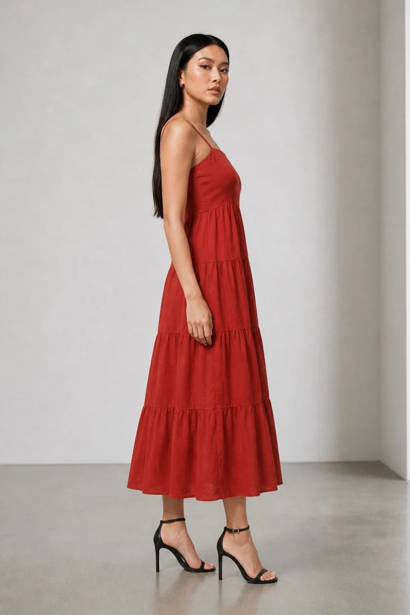 Marcia|Linen Strappy Maxi Sleeveless Dress