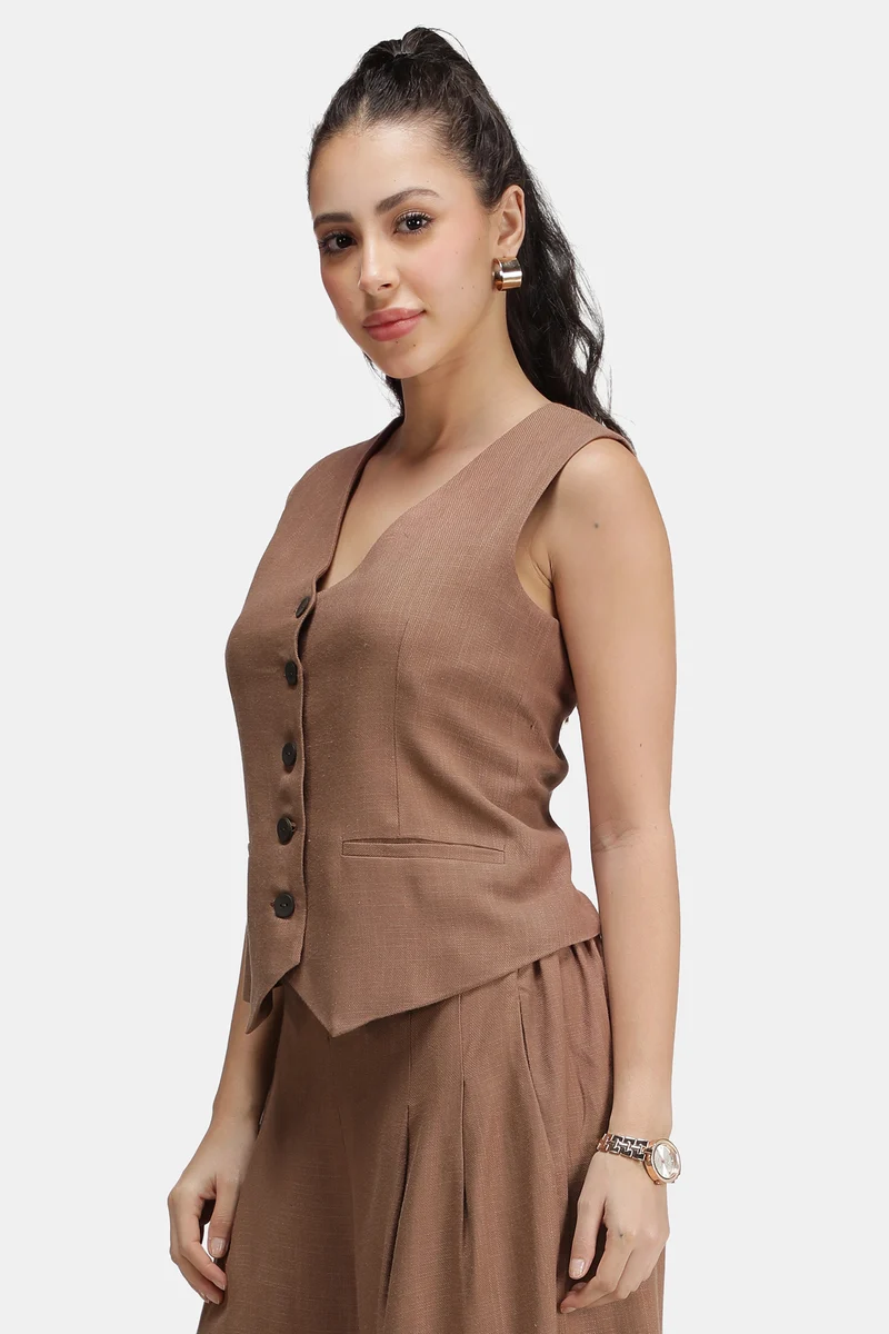 Tilda|Linen Asymmetric V-Neck Vest