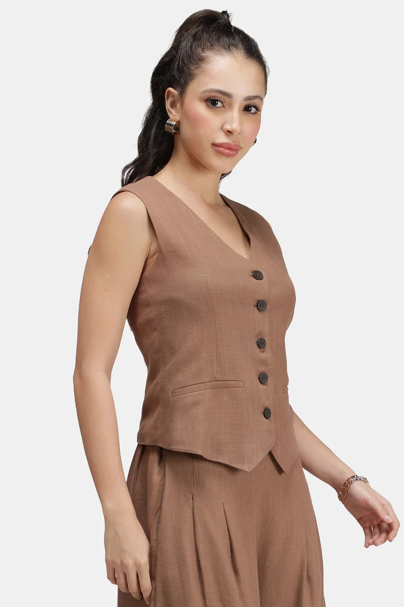 Tilda|Linen Asymmetric V-Neck Vest