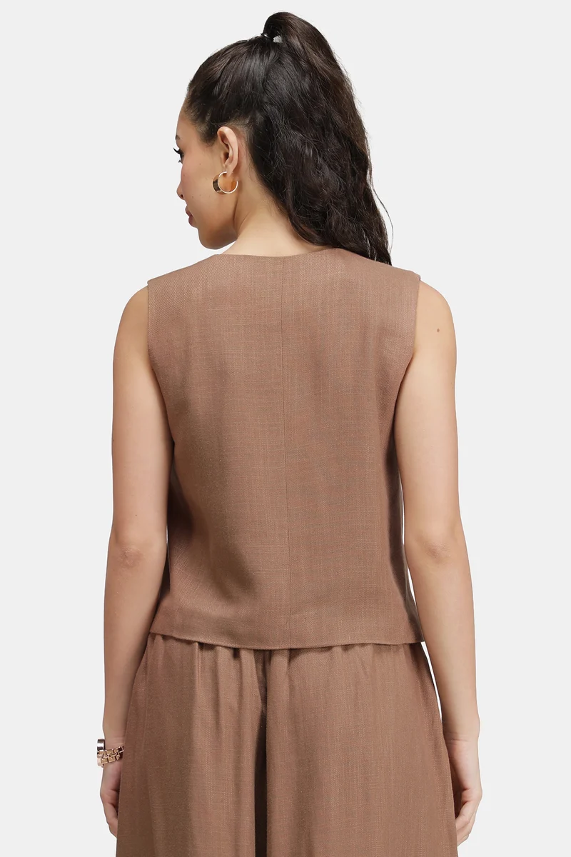 Tilda|Linen Asymmetric V-Neck Vest