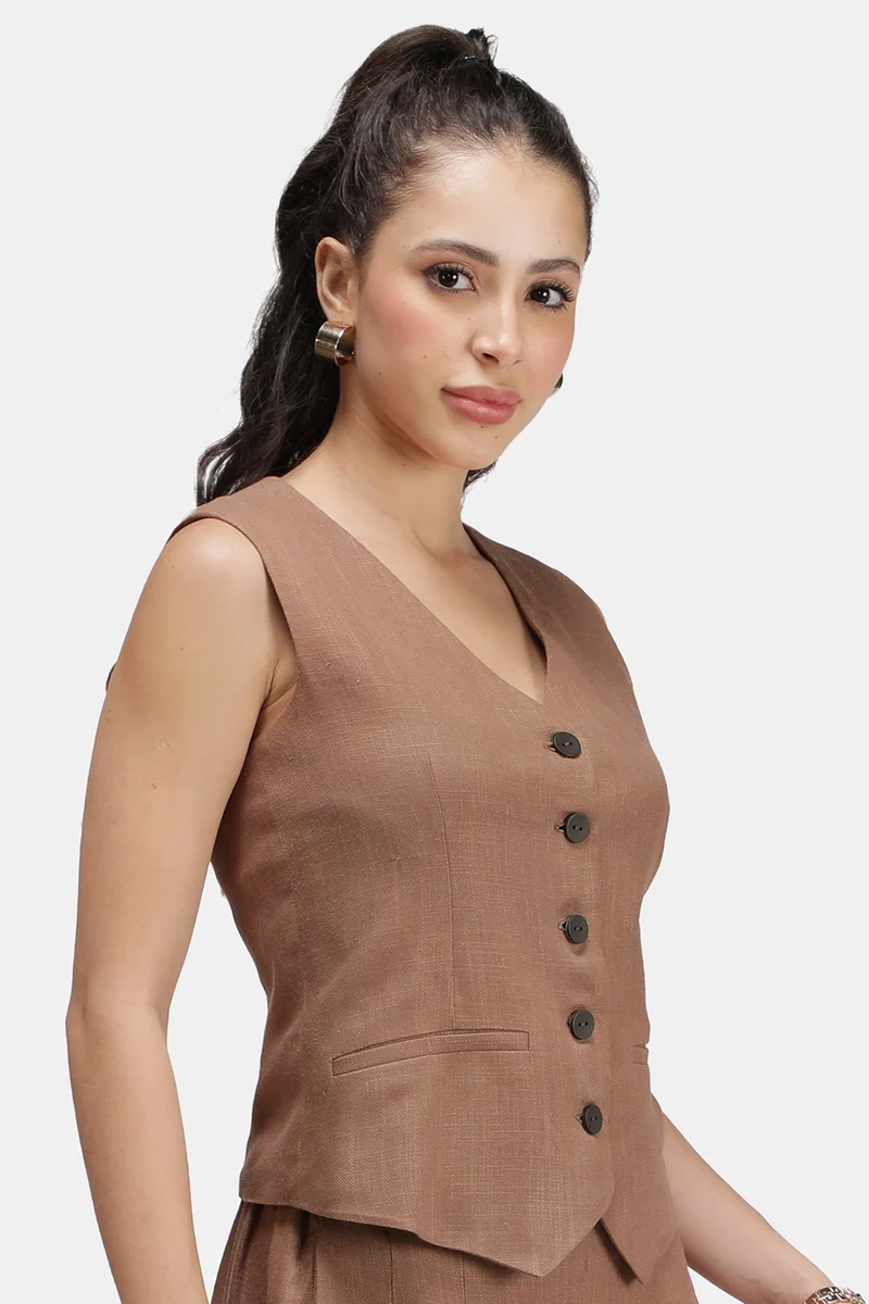 Tilda|Linen Asymmetric V-Neck Vest