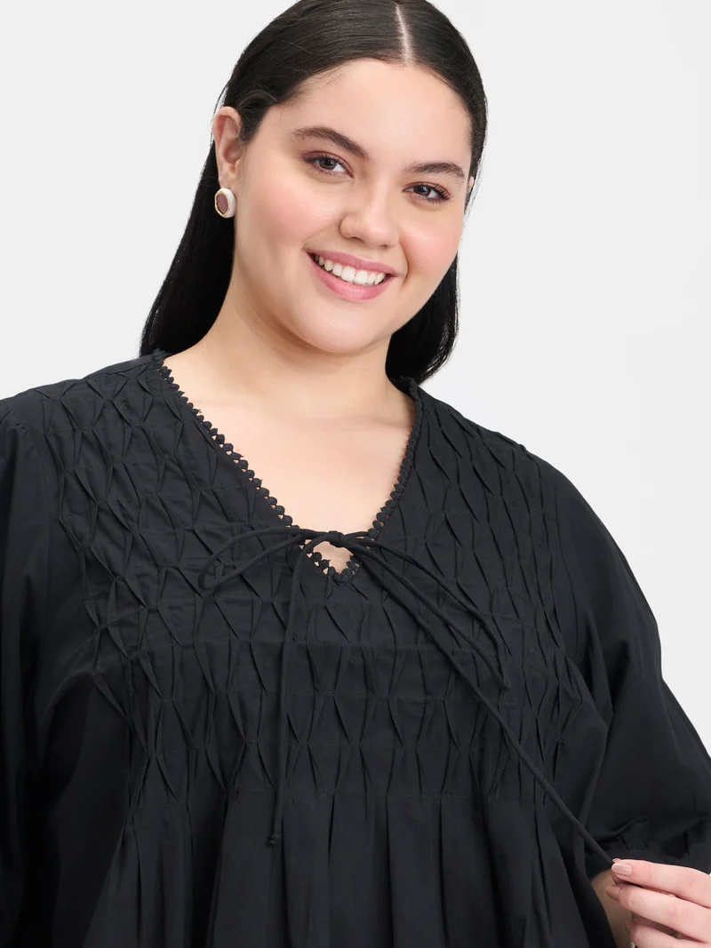 Roxana|100% Cotton Diagonal Tuck Detail Top