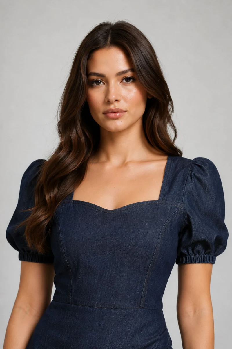 Nahla|100% Cotton Denim Pleated Mini Dress