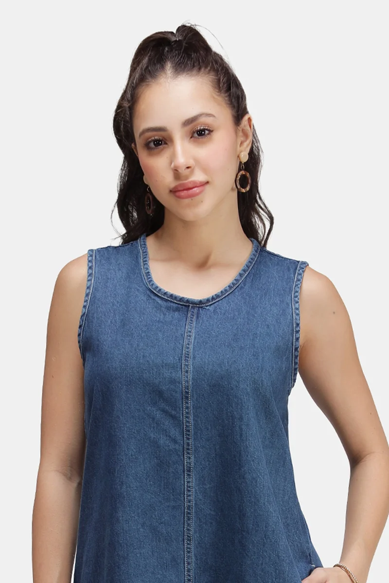 Leah |100% Cotton Denim Aline Midi Dress