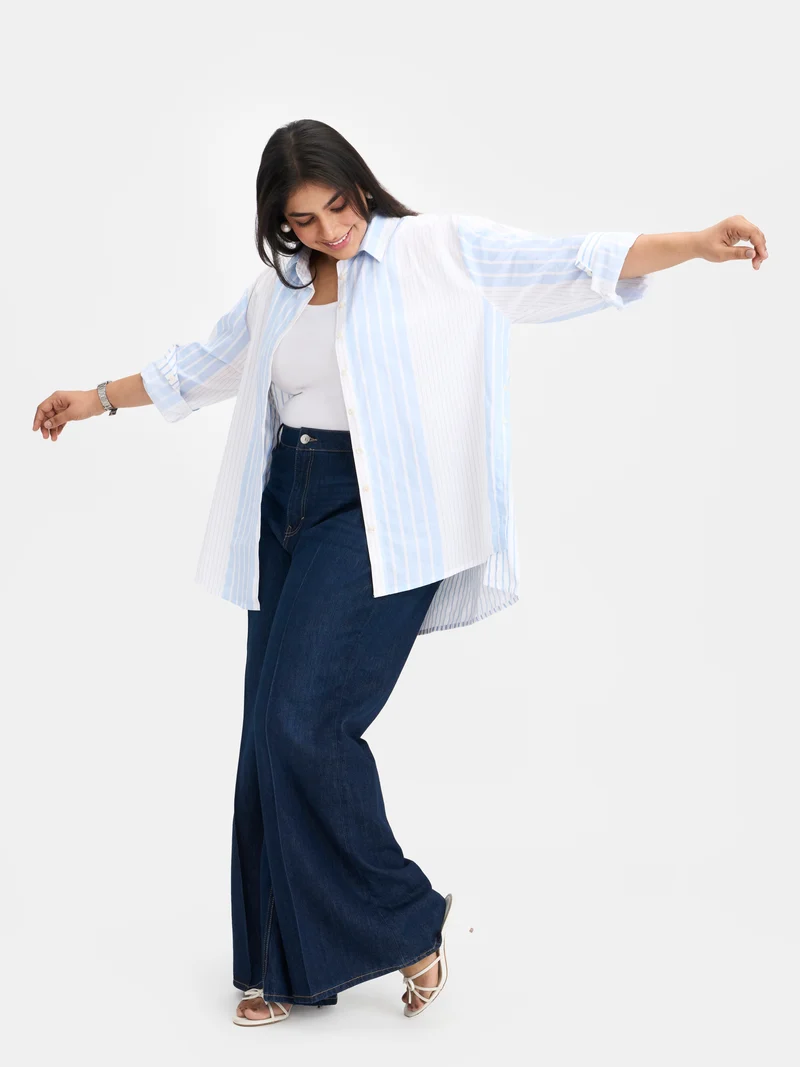 Darya|100% Cotton Striped Shirt Button Detail