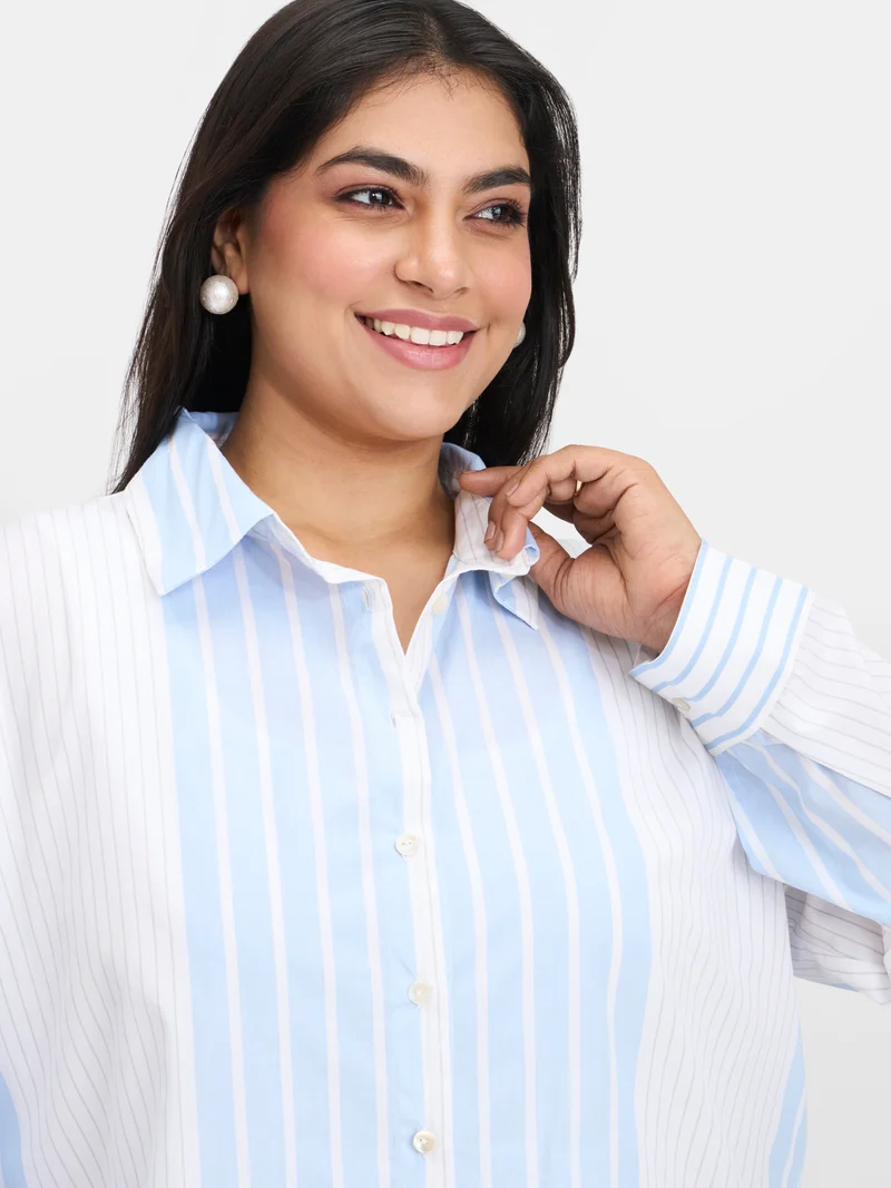 Darya|100% Cotton Striped Shirt Button Detail