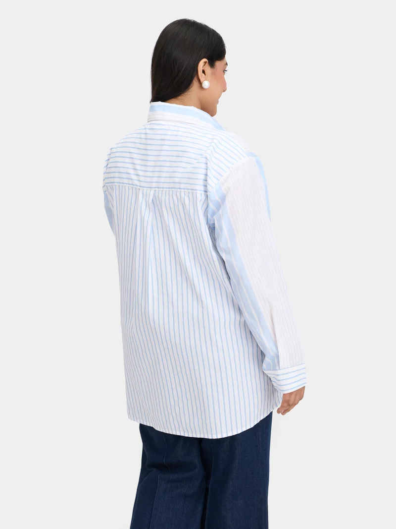 Darya|100% Cotton Striped Shirt Button Detail