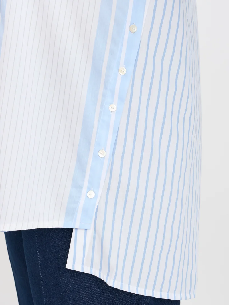 Darya|100% Cotton Striped Shirt Button Detail