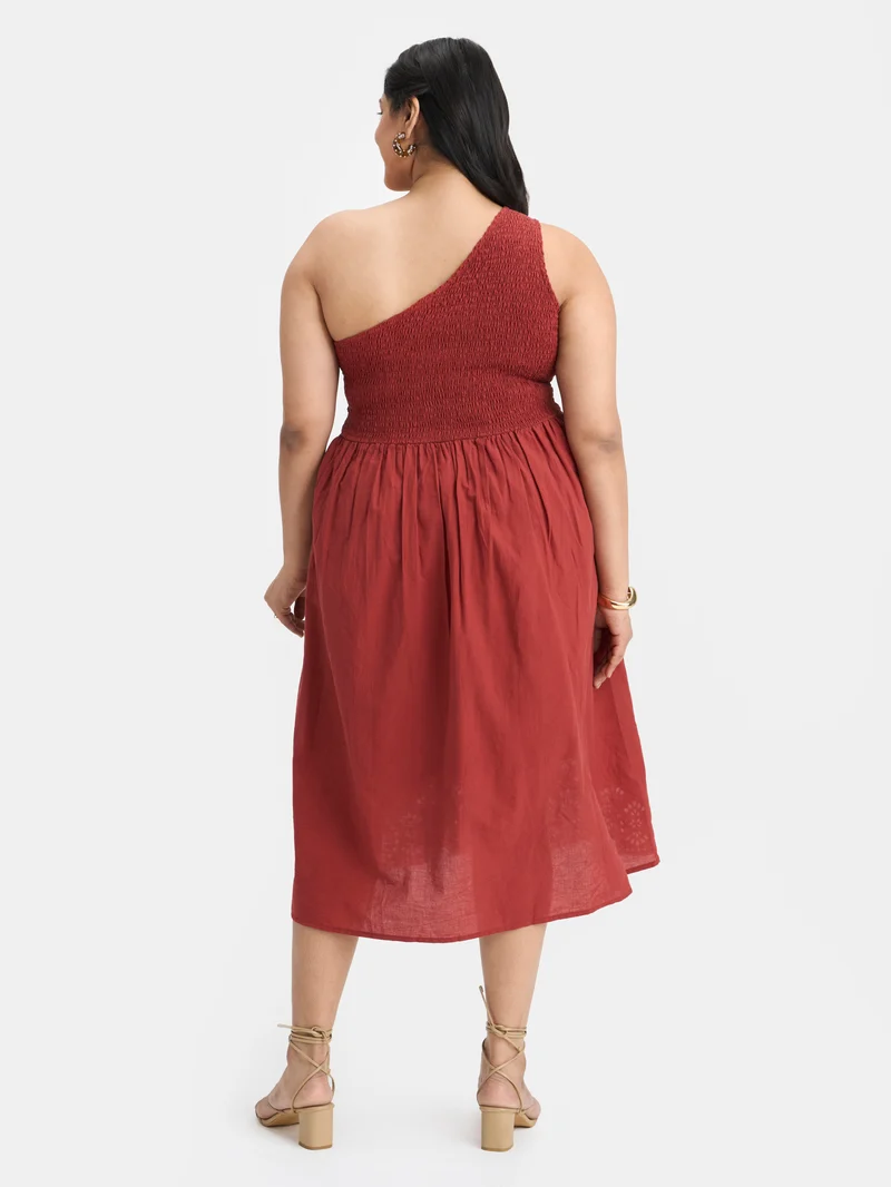 Laleh|100% Cotton Embroidered One-Shoulder Dress