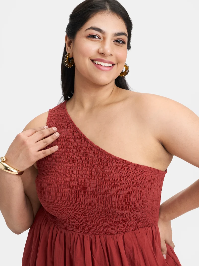 Laleh|100% Cotton Embroidered One-Shoulder Dress