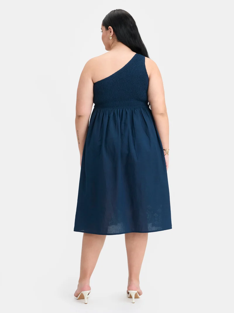 Shide|100% Cotton Embroidered One-Shoulder Dress