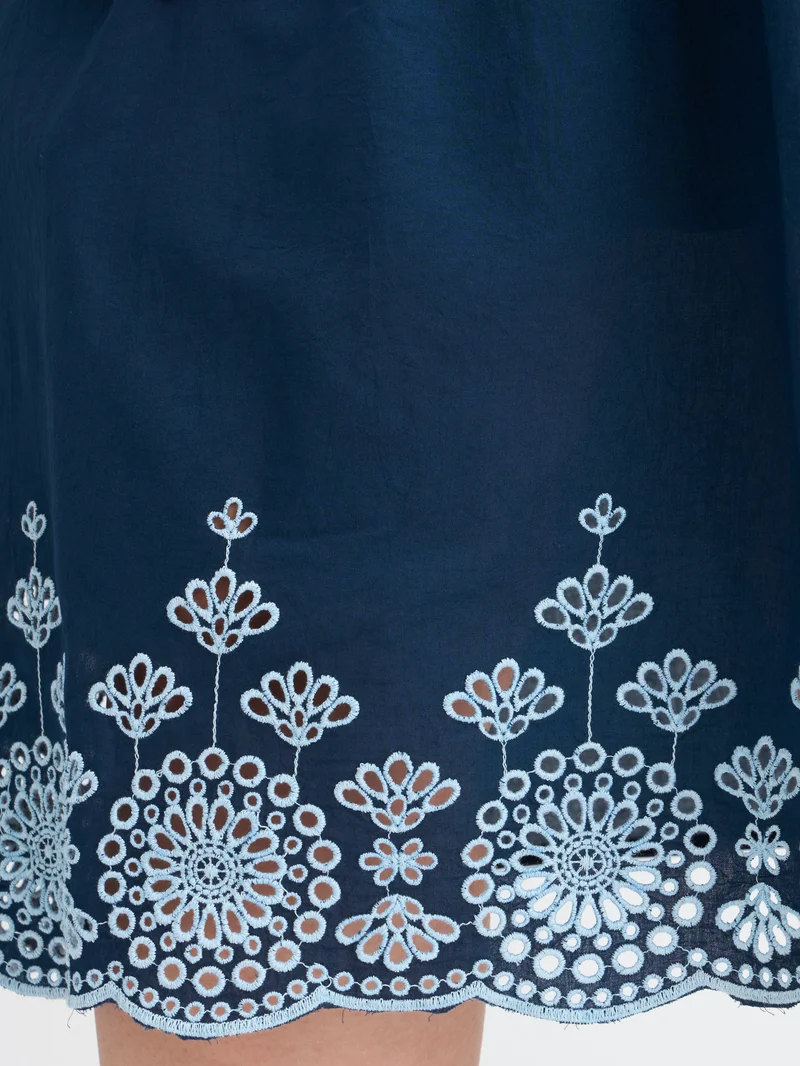 Shide|100% Cotton Embroidered One-Shoulder Dress