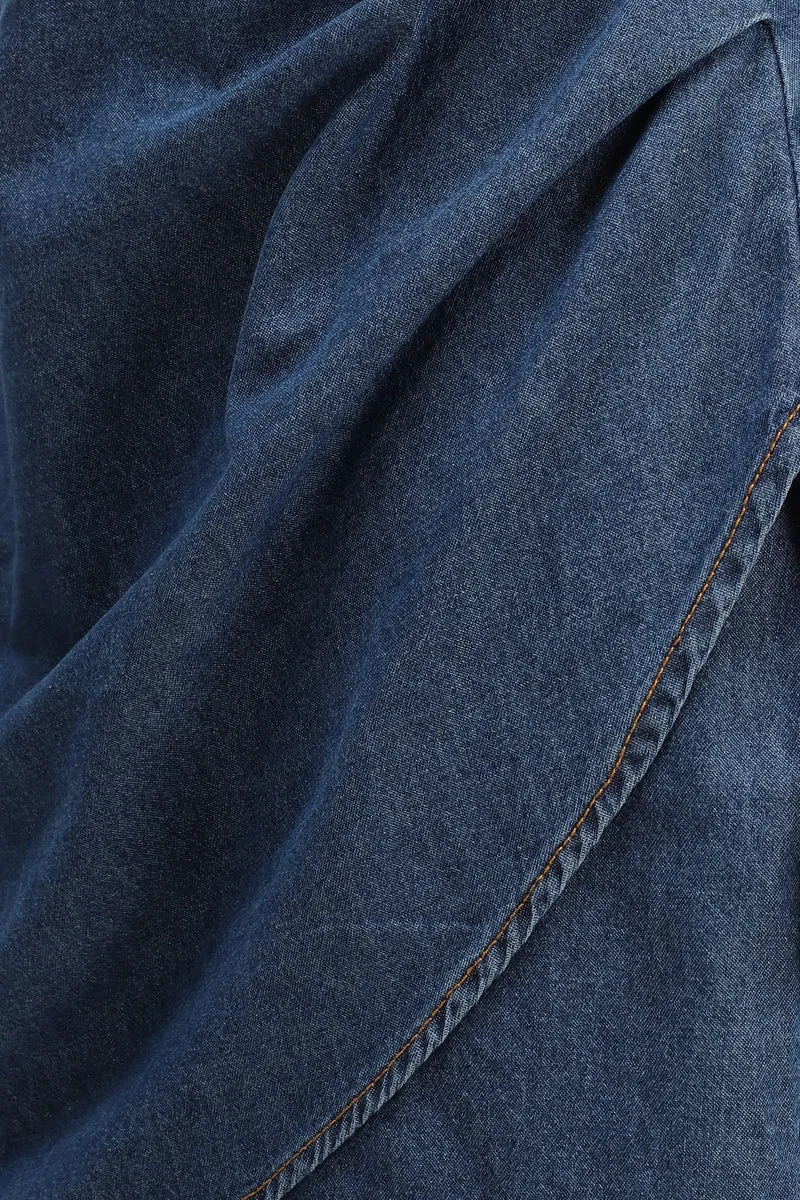 Meera|100% Cotton Denim Pleated Mini Dress