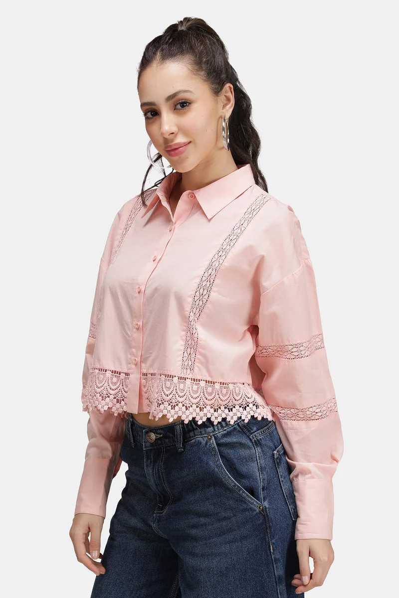 Mazra|100% Cotton Lace Crop Shirt