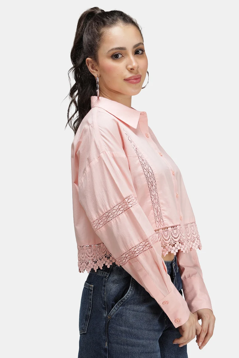 Mazra|100% Cotton Lace Crop Shirt