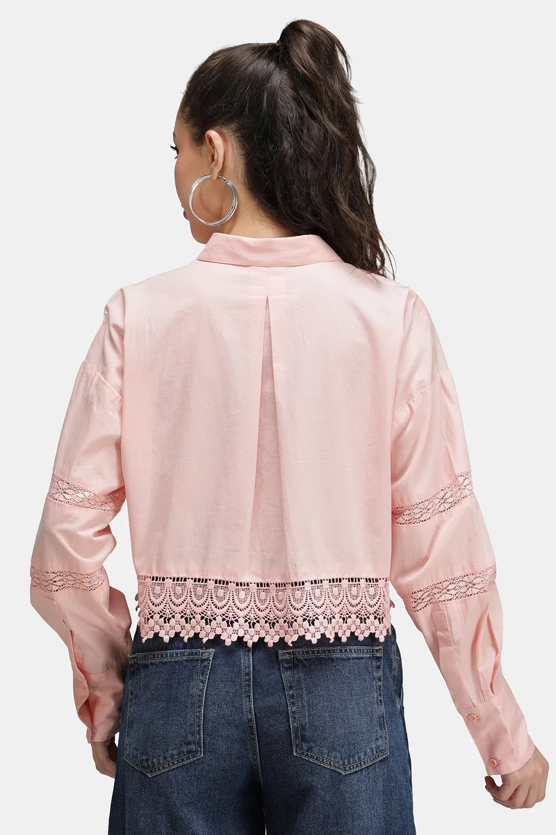 Mazra|100% Cotton Lace Crop Shirt