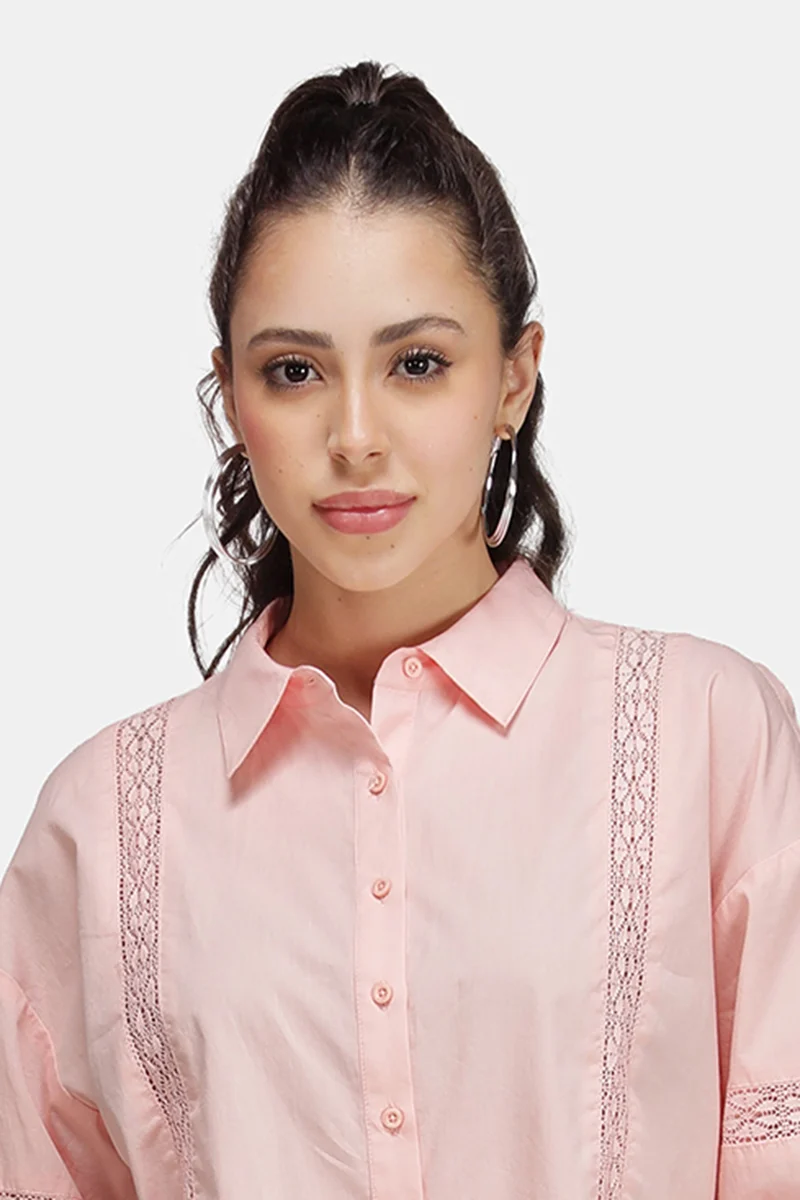 Mazra|100% Cotton Lace Crop Shirt