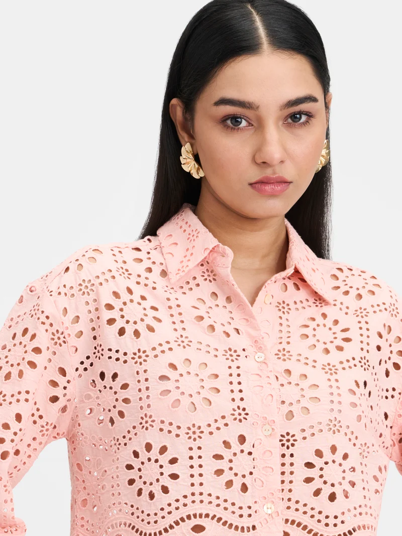 Siria|100% Cotton Schiffli Boxy Shirt