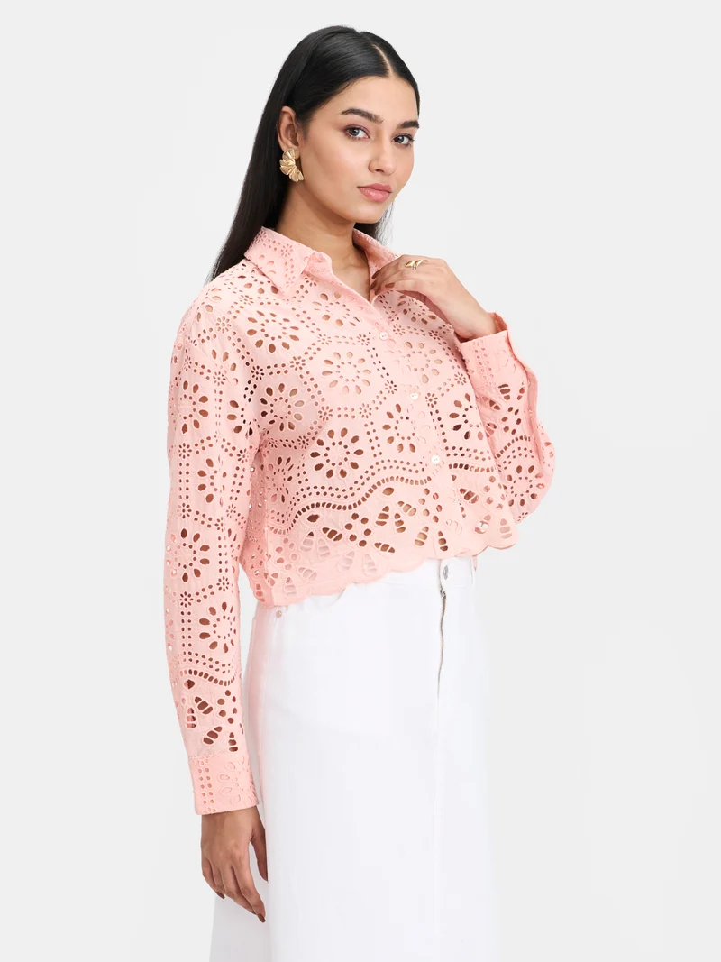 Siria|100% Cotton Schiffli Boxy Shirt