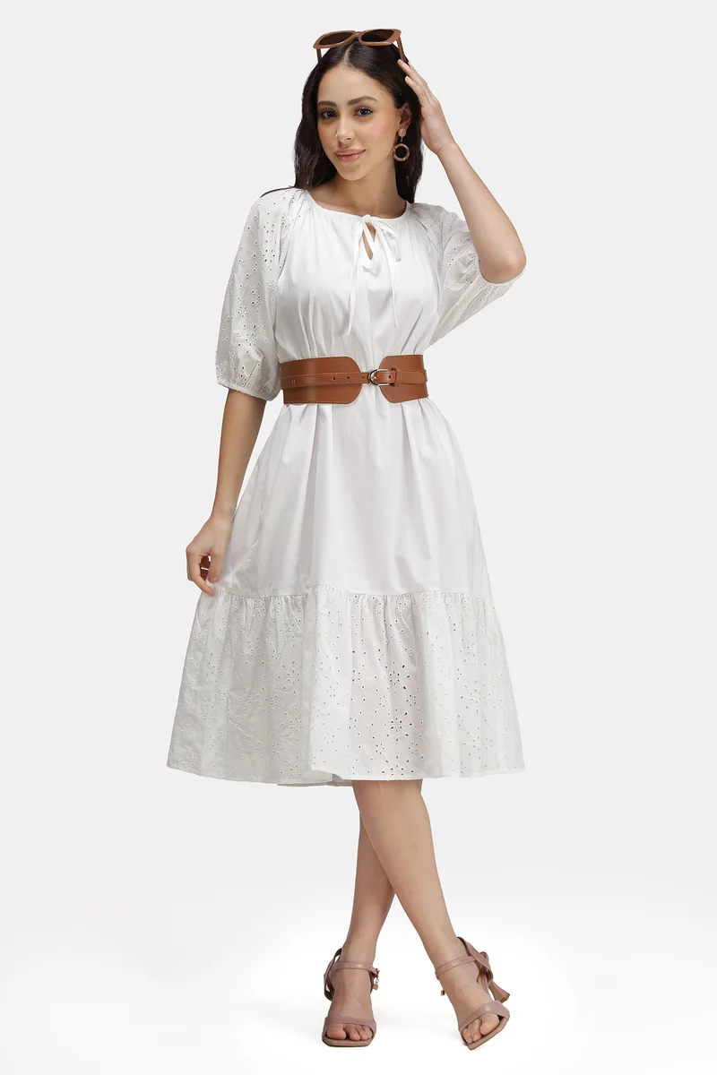 Elyra|100% Cotton Schiffli Lace Shirt Dress