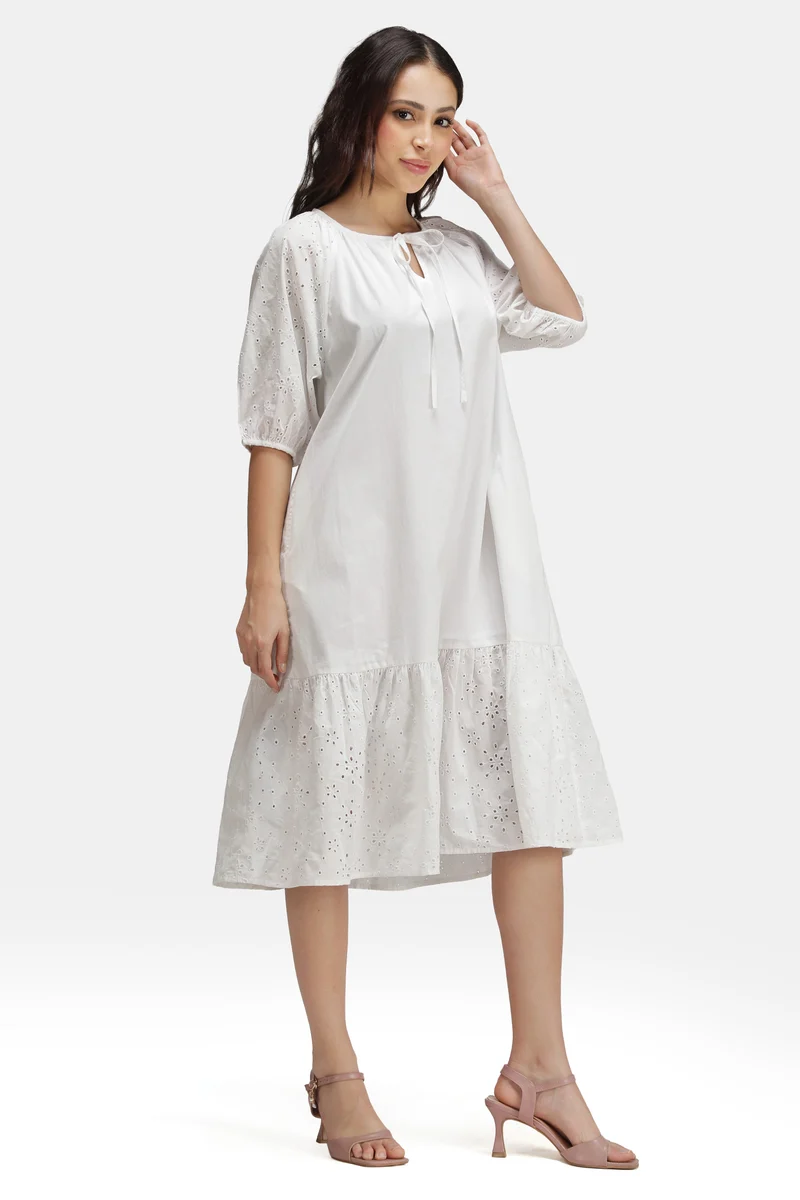 Elyra|100% Cotton Schiffli Lace Shirt Dress
