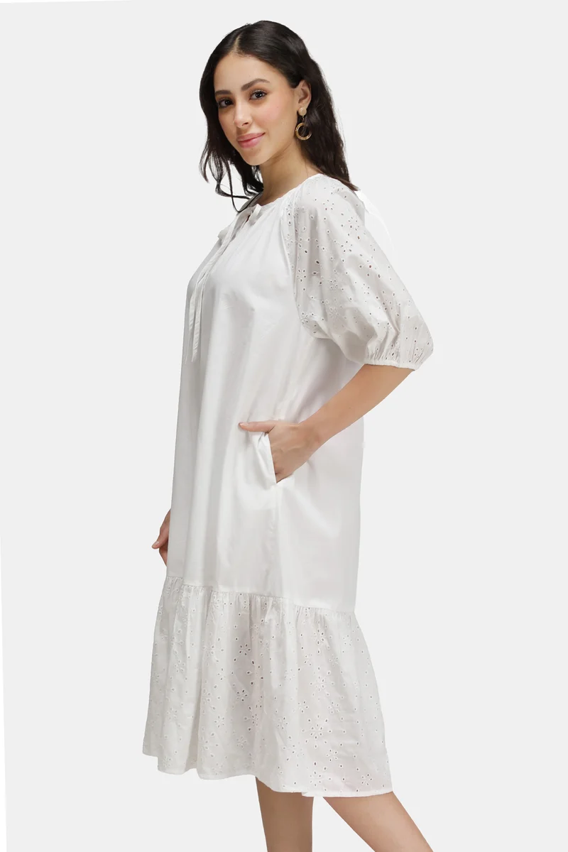 Elyra|100% Cotton Schiffli Lace Shirt Dress