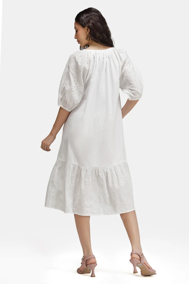 Elyra|100% Cotton Schiffli Lace Shirt Dress