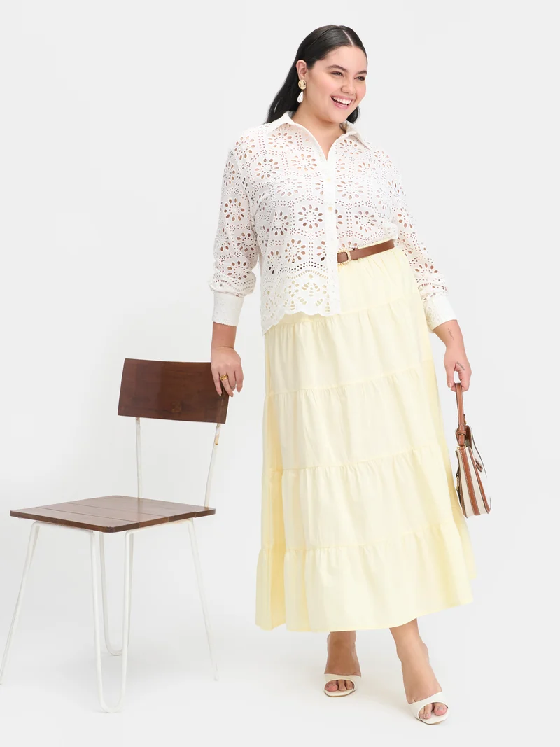 Martha Btc|100% Cotton Boxy Schiffli Shirt