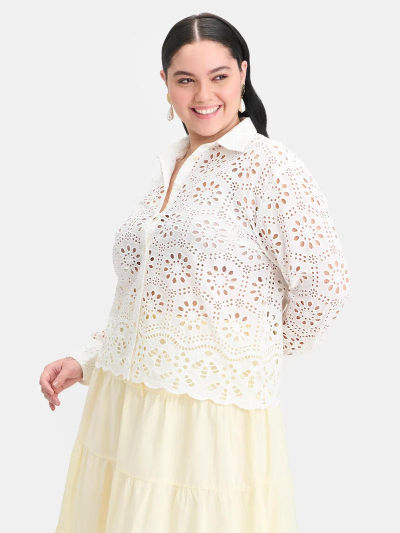 Martha Btc|100% Cotton Boxy Schiffli Shirt